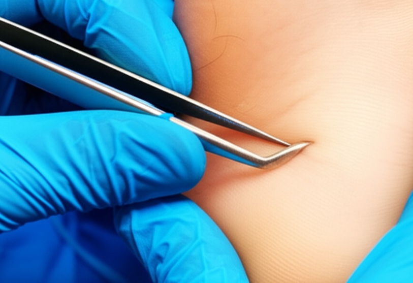 a doctor removing glass out of foot